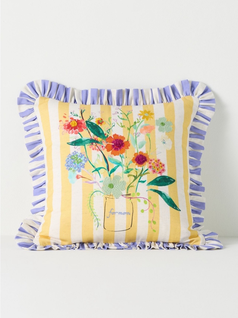 NWT Anthropologie Mothers Day Cotton Embroidered Printed Floral Pillow